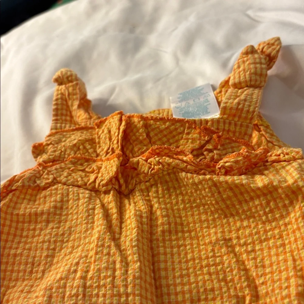 Baby connection Orange Gingham seersucker Baby Romper 6-9 months